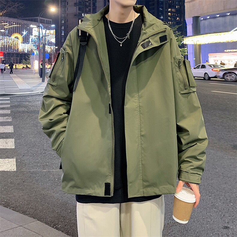 2025新款港风冲锋衣魔术贴连帽夹克户外工装大码宽松外套2364-P60，男装夹克，星座1403B