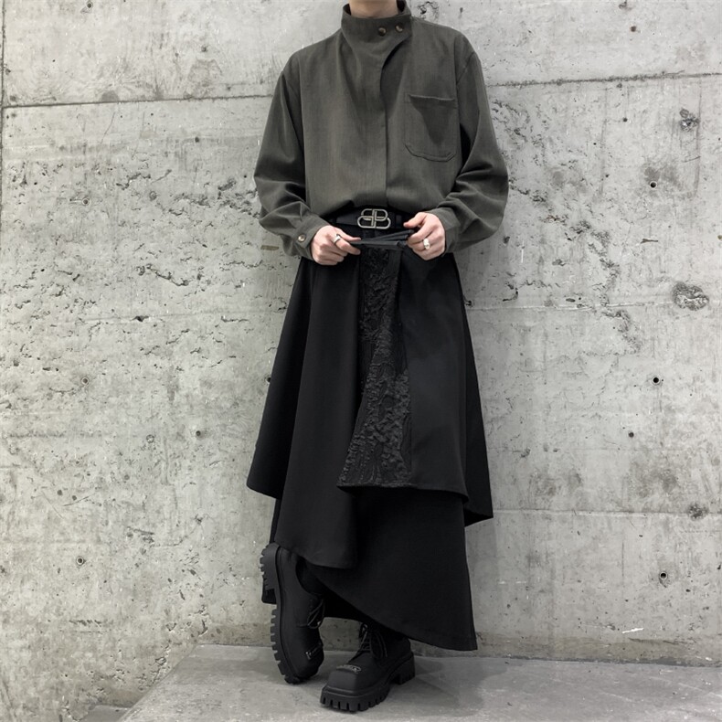 新中式山本耀司暗黑不规则西裤走秀拼接宽松阔腿男女休闲百搭裙裤,男装西裤,星座909