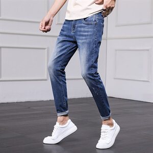 2021夏季潮男青年牛仔裤修身弹力休闲小脚九分牛仔裤男图片