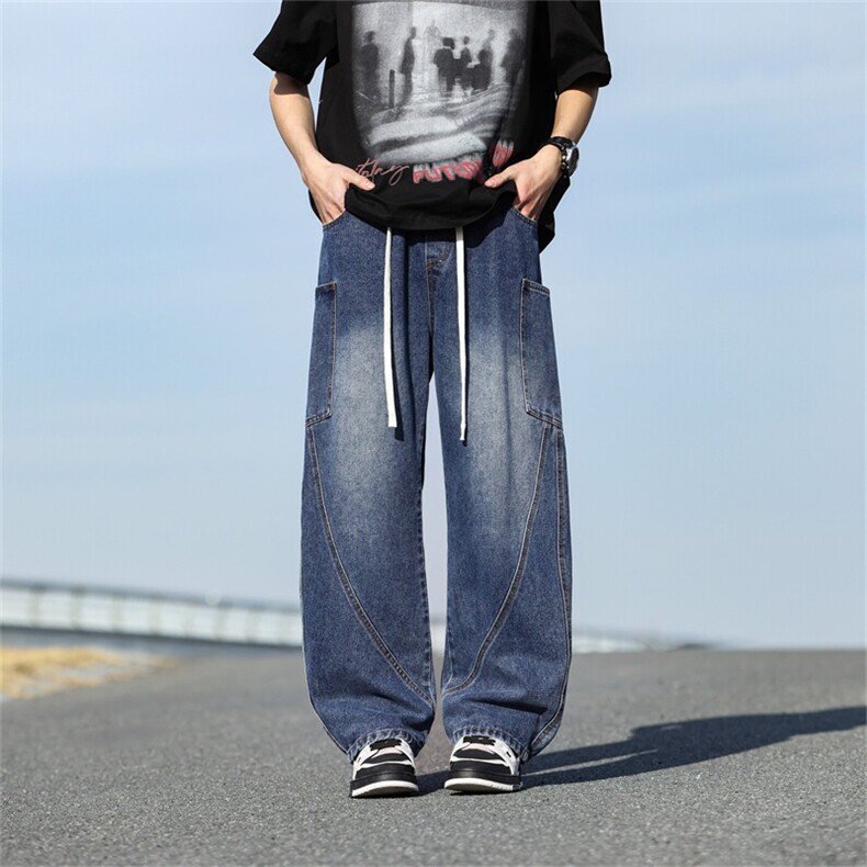 C038-P45春夏新款牛仔裤男士休闲宽松系绳直筒裤子【控79】S-3XL,男装牛仔裤,星座1204