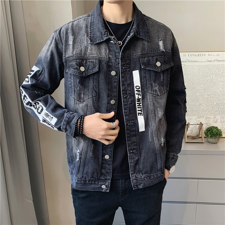 JK302-P90-现货店主风牛仔夹克肥仔量足破洞印花大码,男装夹克,星座103A