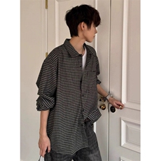 复古春夏季休闲格纹通勤长袖衬衫男百搭宽松复古慵懒衬衣CS388，男装衬衫，星座1116A（原606A-3）