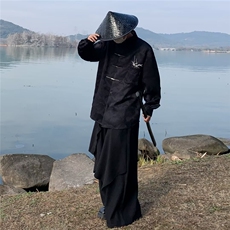 风新中式翠竹刺绣金属飞机扣宽松暗黑系上衣衬衫男女款，男装衬衫，星座601-2