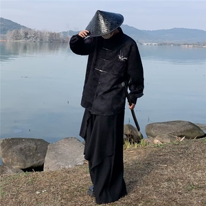 风新中式翠竹刺绣金属飞机扣宽松暗黑系上衣衬衫男女款图片