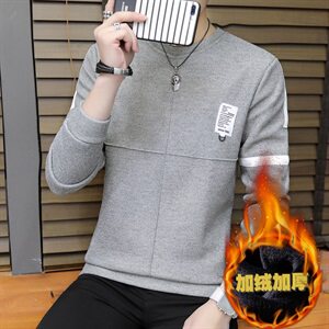 冬款加厚保暖十字外贸长袖卫衣男打底圆领套头磨砂红708加绒图片