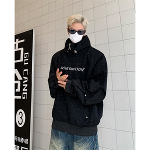 DP9386-P60 潮牌痞帅满天星假两件高领垫肩卫衣男设计感卫衣外套图片