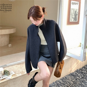 现货新款配背包羊绒秋冬小个子短款学院风减龄毛呢外套女装图片