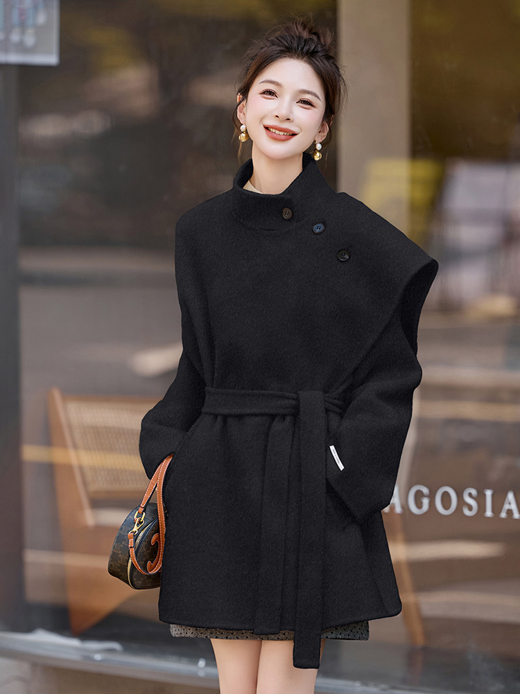 现货网红同款2025年冬季新款时尚休闲双面绵羊毛毛呢大衣外套女,女装双面呢大衣,琦鑫阁（原依鑫阁）