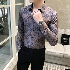 312A-5-285-P55长袖高级感秋季休闲英伦发型师韩版纯色男士衬衣，男装衬衫，星座312A-5