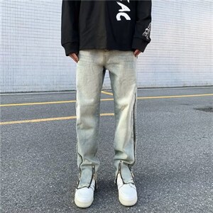 牛仔裤男秋季潮大码休闲裤子高街设计感裤NT283P55图片