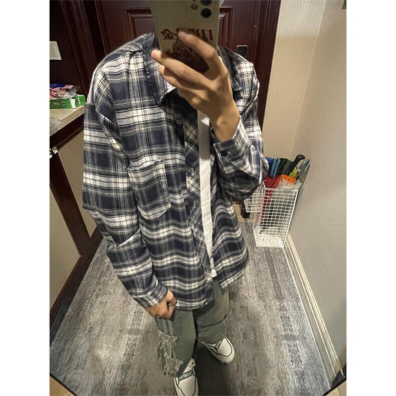 【有货】cleanfit藏青色格子衬衫男长袖美式复古衬衣V3211PP-P38,男装衬衫,星座1007（原301D）