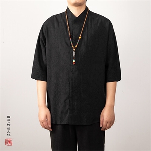 风男装棉麻提花汉服领男士提花五分袖衬衣C27P70图片