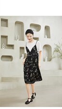 选货，夏季新款-设计师系列趣味印花假两件套连衣裙，女装连衣裙，觅处