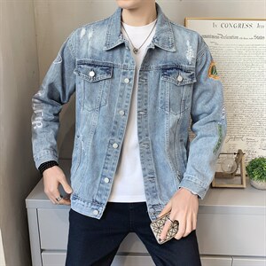 JK822-p90-限价138现货店主风牛仔夹克肥仔量足破洞印花大码，男装夹克，星座103A
