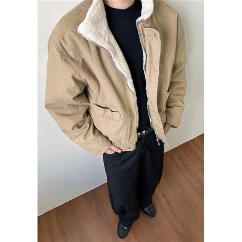 羊羔毛立领棉服男款冬季复古工装夹克加厚保暖棉衣外套JM6031,男装夹克,星座1116A（原606A-3）