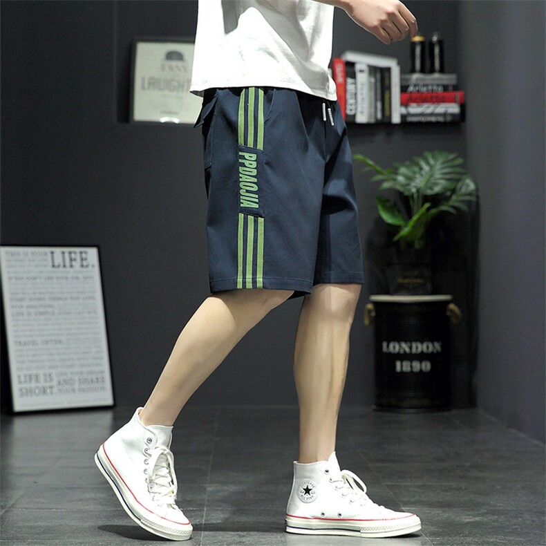 2021夏季新灰墙日系大码男条纹运动字母印花休闲短裤K2038-P35,男装休闲裤,电商A001