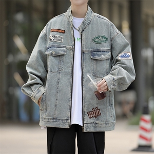 2023秋季新款港风高街ins潮牌水洗翻领牛仔夹克衬衣JK08615-P75图片