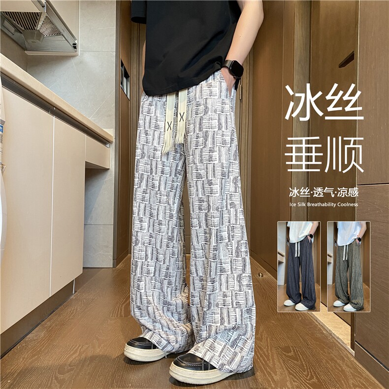 抖音品质宽松透气冰丝裤潮流格子冰丝长裤B315-K25682-特p30-控58,男装休闲裤,电商B315
