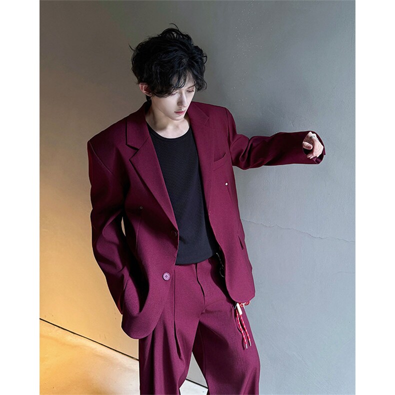 潮流休闲西装外套高级痞帅宽松韩版自带垫肩西服外套可整套搭配,男装西服,电商B319