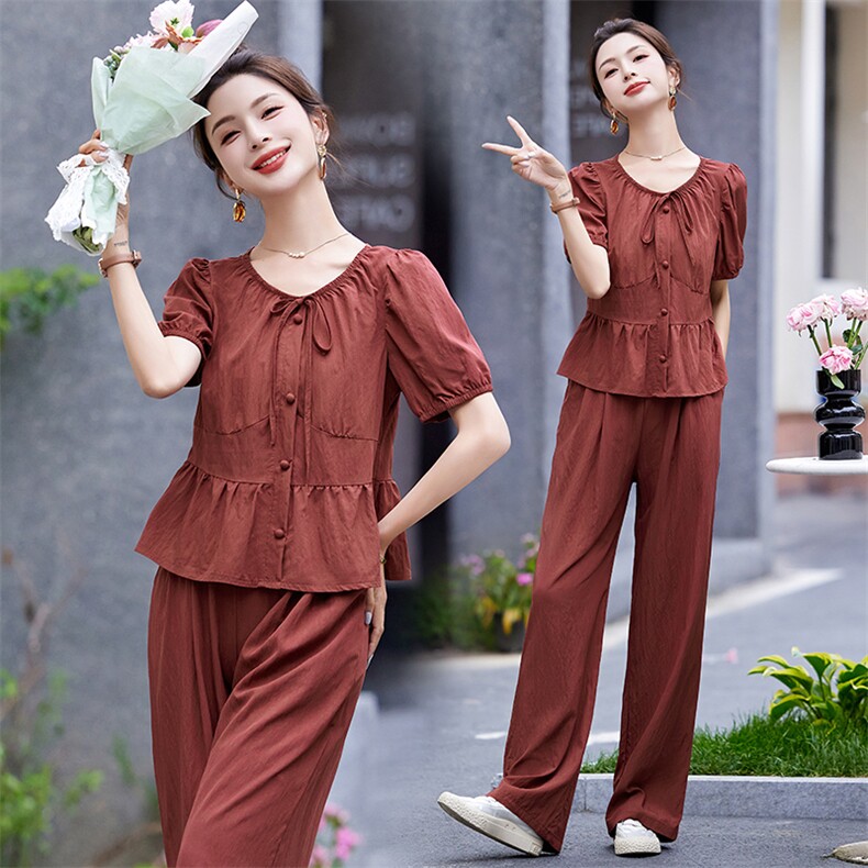 2025夏季新款休闲时尚炸街轻熟气质套装女职业阔腿裤两件套，女装套装/套裙，韩美纤衣
