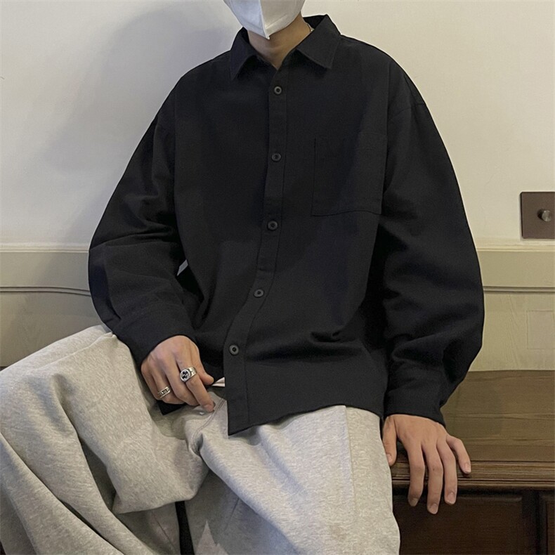 日系学院风叠穿长袖衬衫男款春秋季潮流百搭宽松休闲内搭衬衣外套,男装衬衫,星座1302