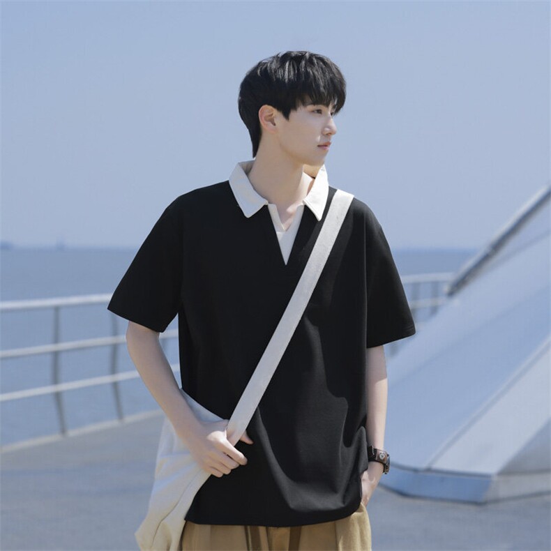 夏季大码公版拼色翻领POLO衫男休闲,男装Polo衫,星座1107-1