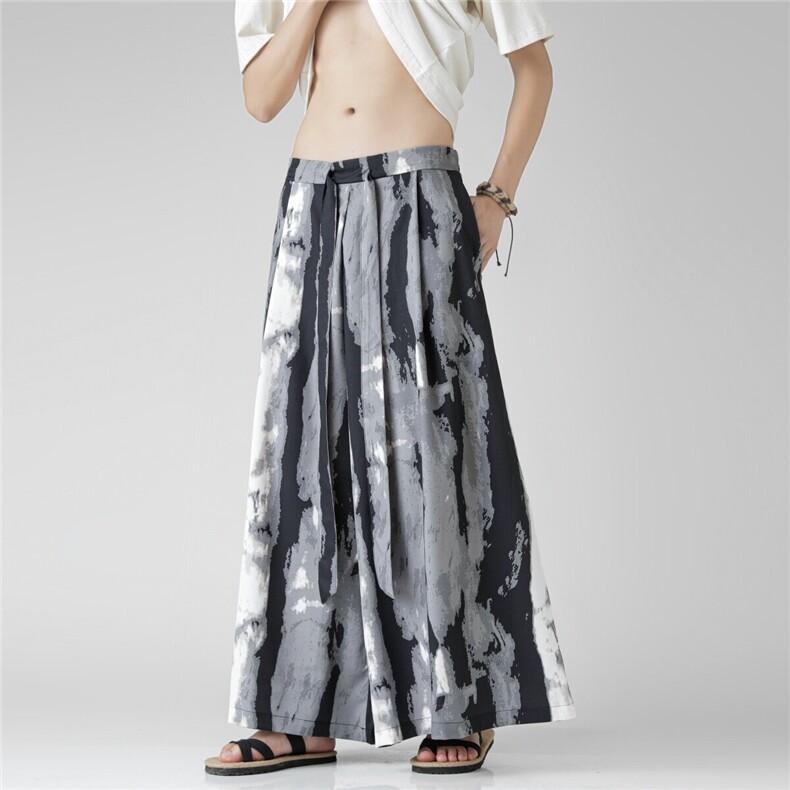 2025新款新中式冰丝阔腿裤风汉服马面裤电商A057-K386-P55，男装民族服装，电商A057B