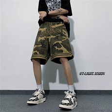 休闲短裤男韩版迷彩字母刺绣高街2026夏季新款ins五分裤K6204-P38，男装牛仔裤，星座412-2