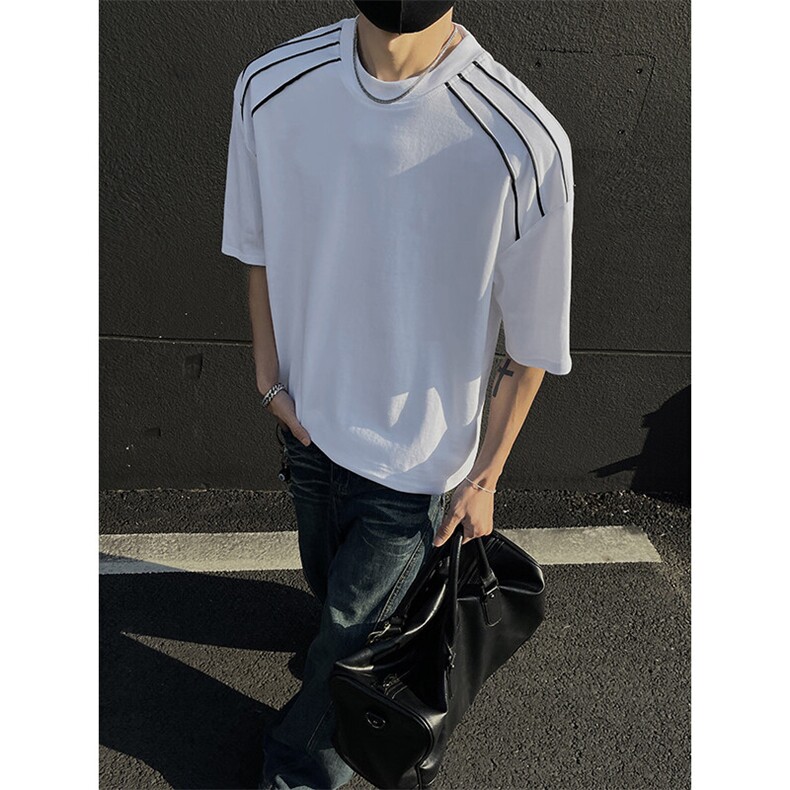 美式三条杠短袖t恤男夏季高街潮牌痞帅休闲半袖青少年hiphop上衣,男装T恤,电商A486-1
