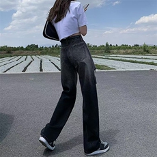 破洞牛仔裤女2025年秋季新款高腰宽松显瘦直筒小个子阔腿拖地裤潮，男装牛仔裤，星座1210-1
