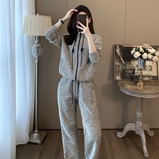 女春季新款立领开衫卫衣阔腿裤休闲两件套，女装套装/套裙，江南