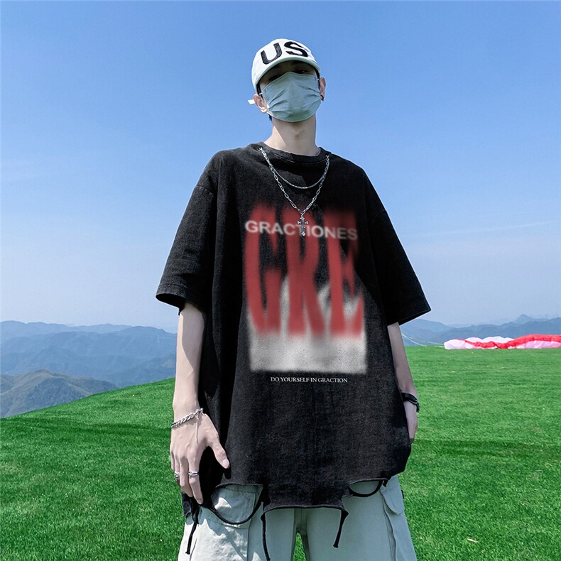 港风新款夏季时尚百搭高阶宽松圆领情侣短袖T恤DT353P45控68,男装T恤,电商A247