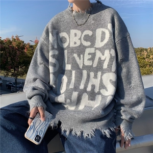 嘻哈不规则满印字母毛衣男女oversize设计感保暖针织毛衫9124-p43图片