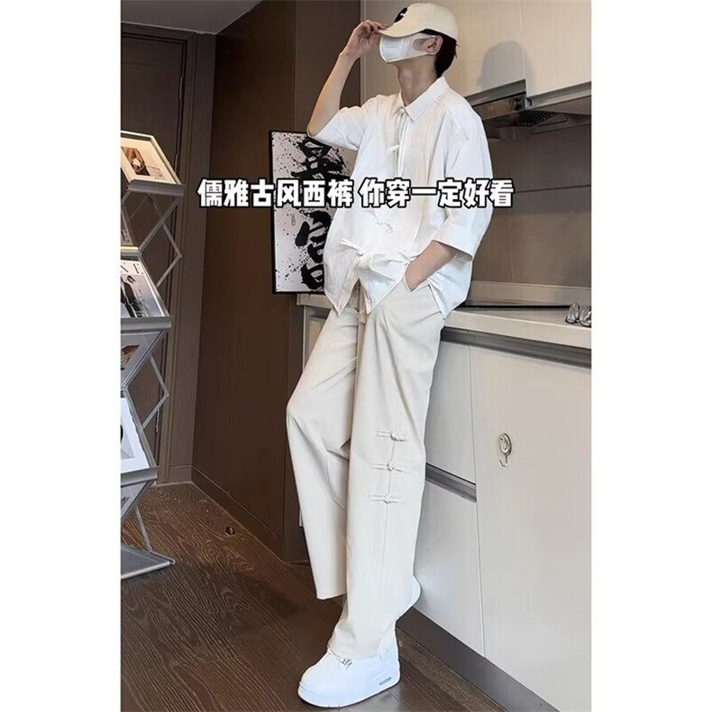 新中式风盘扣薄款休闲长裤K045P25,男装休闲裤,星座1904A
