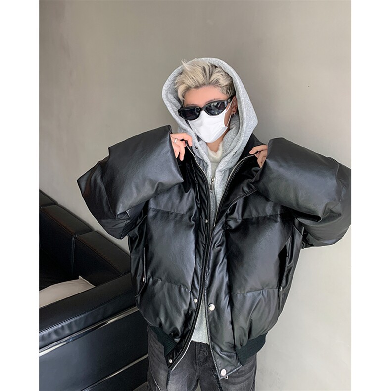 405A美式高街个性连帽设计假两件pu皮棉服MY24920-P158控188,男装棉衣,星座405A
