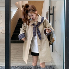 【新款】撞色连帽格纹风衣外套2C327-9913P175控258，女装风衣，2C327
