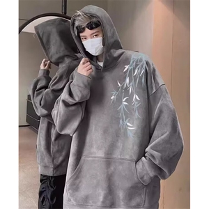 原宿高质量麂皮绒连帽卫衣潮流简约文艺新款流行百搭气质慵懒时尚图片