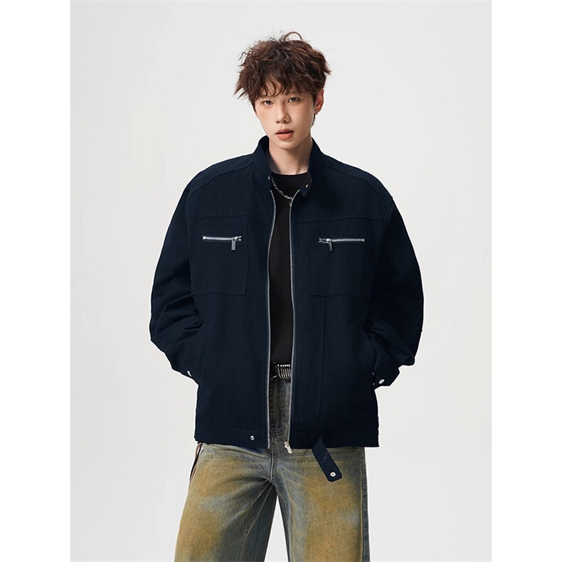 26春装高品质老钱风立领夹克外套男女美式潮牌拉链工装风宽松上衣，男装夹克，电商A486