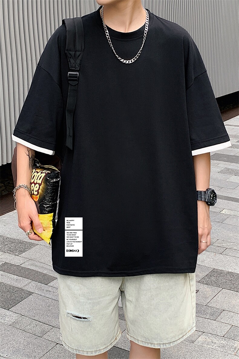 JT55045-P25假两件短袖t恤男大码胖子半袖体恤半截袖港风,男装T恤,电商A040