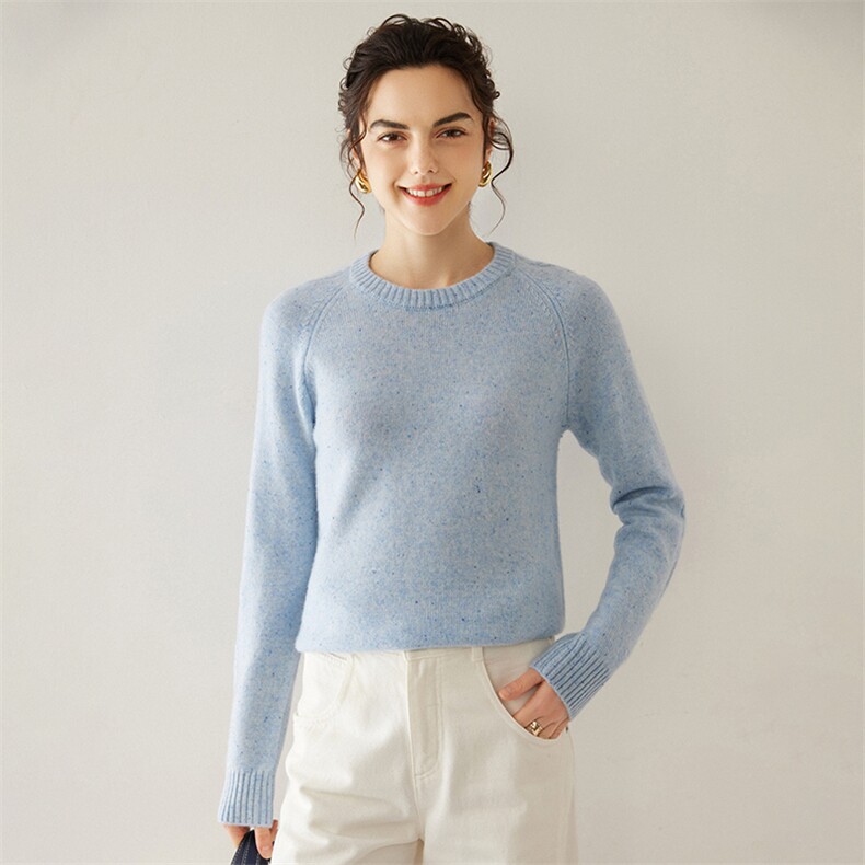 重磅康赛妮线三股花纱新款100纯山羊绒衫女圆领加厚针织毛衣打底，女装羊绒衫，轩妮羊绒