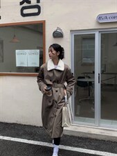 兔毛里风衣式长款衣 Size：F，女装风衣，里奈(1F)