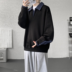 8XL-M美式拼接新款翻领高级感衬衫领运动上衣长袖卫衣男WY26P68，男装衬衫，电商D206-1