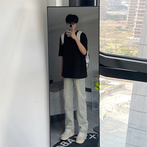 新款美式ins高街hiphop直筒黄泥牛仔裤货号K659P50图片