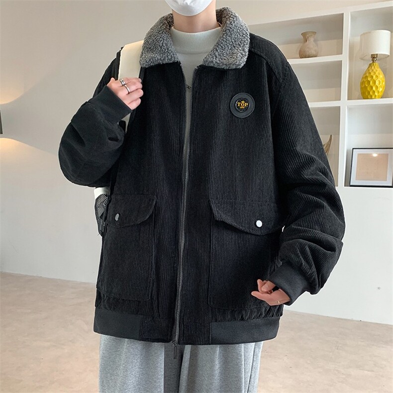 灯芯绒羊羔毛夹克外套男士冬季宽松加绒厚休闲翻领外套上衣服特P,男装夹克,星座715-4