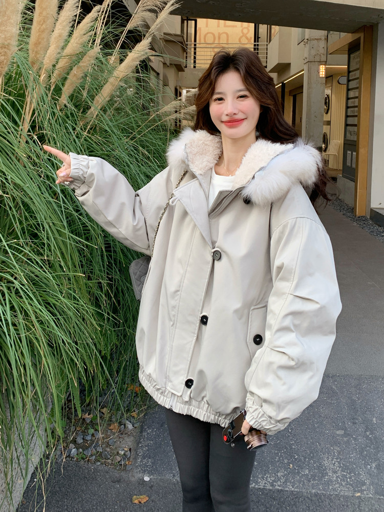 新款！赵露思同款真狐狸毛派克服工装外套2C133-6005-P275-K398,女装派克服,2C133