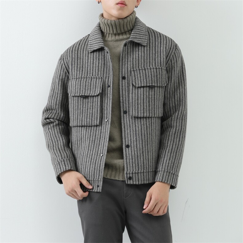 真模阿尔巴卡双面羊绒条纹翻领外套毛呢大衣男Y8889P315控428，男装毛呢大衣，电商D230