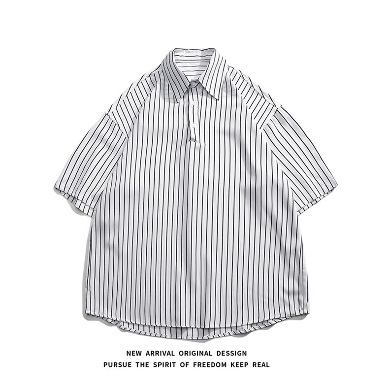 C8036/P35新款夏季条纹冰丝套头衬衫男短袖衬衣宽松休闲大码上衣,男装衬衫,电商A141