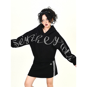 HY0668-P55字母高级感连帽卫衣女秋冬新款宽松慵懒风oversize外套图片