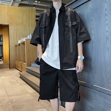 日系衬衫套装机能风工装衬衣夏季休闲短袖短裤男两件套W3104-P55，男装衬衫，星座512-2