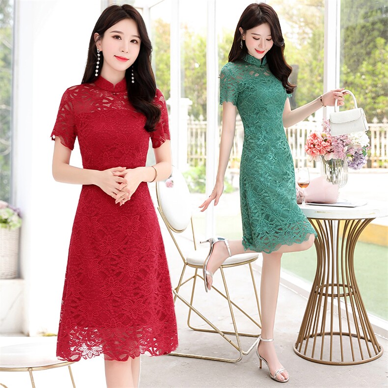 2021年夏季通勤立领高腰长裙镂空连衣裙，女装连衣裙，魅丽静蓝